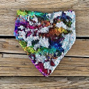 Silver and Rainbow Flip Sequin Bandana/Face Mask